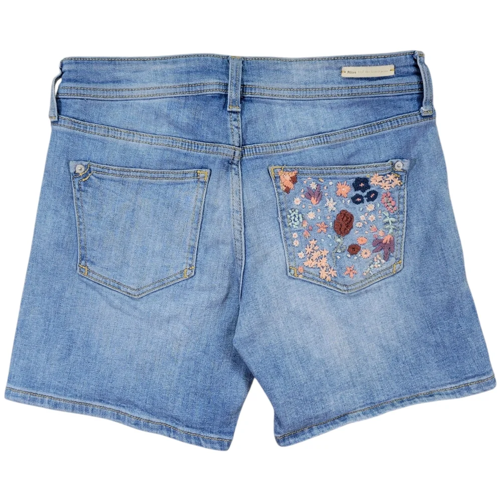Pilcro Jean Shorts Women 26 Blue Floral Embroidered Slim Boyfriend Anthropologie